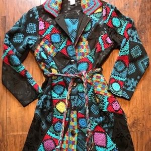 Vintage Sandy Starkman Embroidered & Crochet Coat